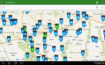 App di Ecomotori.net per individuare i distributori di carburanti ecologici.